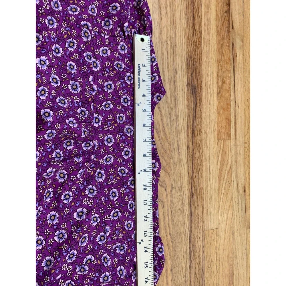 J.Crew  Women's Purple Floral Button Front Blouse Short Puff Sleeve Top S
